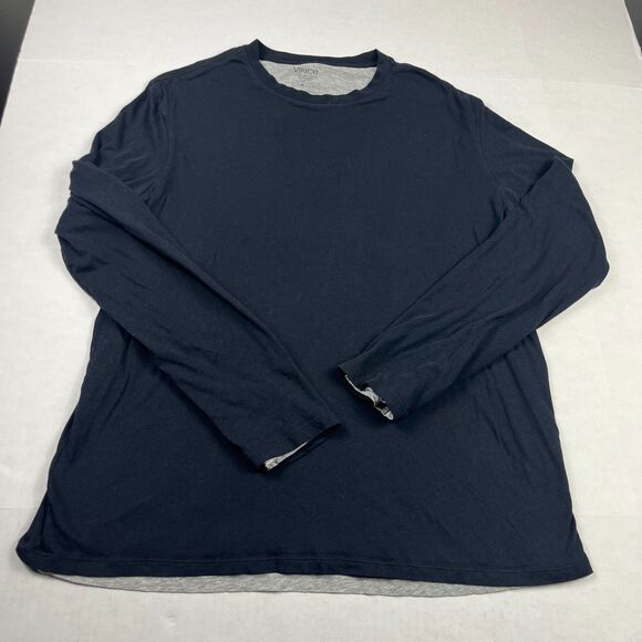 Vince Mens Double Layer Long Sleeve Crew Neck T-Shirt Black Gray Soft Tee XL - Picture 1 of 10